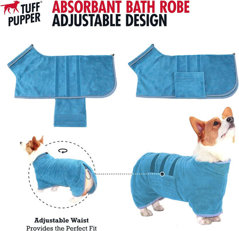 Tuff Pupper Fast Drying Dog Bath Robe, 800 gsm Plush Towel Bathrobe, Super Absorbent, Adjustable Hood (XXL, Blue)