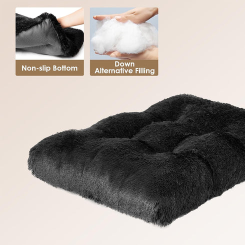 EHEYCIGA Fluffy XXL Dog Crate Pad, Plush Faux Fur Bed for Extra Large Dogs, Washable, Non-Slip Bottom, Black