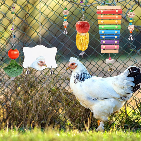 9PCS Set, Chicken Toys for Coop KAKUNM Chicken Enrichment Toys, Including Xylophone, Swing, Chicken Mirror, Chicken