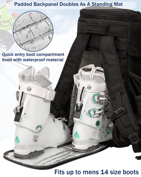 Ski Boot Bag, 50L Padded Travel Backpack for Snowboard Boots, Helmet, Goggles, Gloves