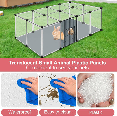 20 48" 24" 16" Panels Small Animals Playpen, x x Transparent Pet Playpen with Waterproof Mat,Portable Plastic Enclosure
