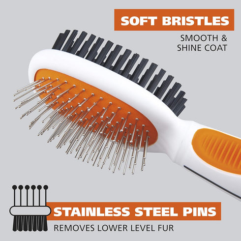 Wahl Premium Pet Double Sided Medium Pin Bristle Brush, Ergonomic with Rubber Grips for Comfortable Brushing