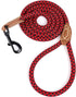 Mile High Life Mountain Climbing Dog Rope Leash, Heavy Duty Metal Clasp, Genuine Leather Connection (Red Black, 72 Inch)