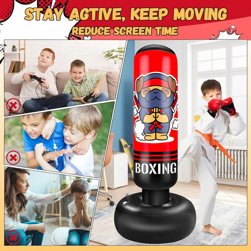SHZYGQ 65 Inch Set MMA Inflatable Punching Bag for Kids, Kids Punching Bag with Gloves for Boys & Girls, Kicking Bag