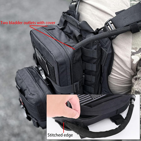 Tactical Mini Molle Hydration Pack - Hydration Carrier with IFAK Pouch, US Flag & Med Patch (Black)