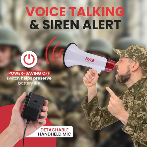 Pyle 40 Watt Professional Megaphone Clear Sound & Ergonomic Grip - Multi-Function with Talk, Siren, Volume Control - Detachable Handheld Mic - Indoor & Outdoor Sports, Emergency Response