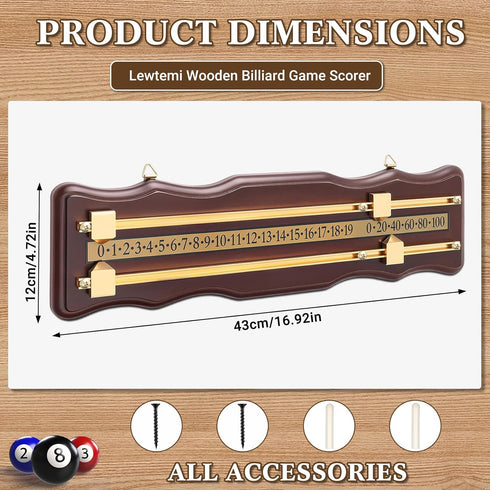 2 Lewtemi Wooden Billiard Game Scorer Track Wall-Mounted Snooker Billiard Score Board Shuffleboard Scoreboard Classic