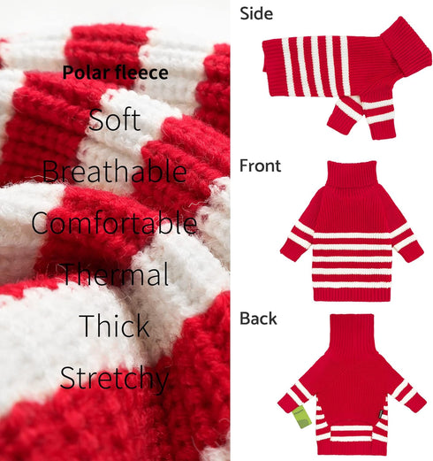 Fitwarm Dog Striped Knitted Sweater, Thermal Turtleneck Pet Coat for Small Dogs, Red, Boy Girl Apparel