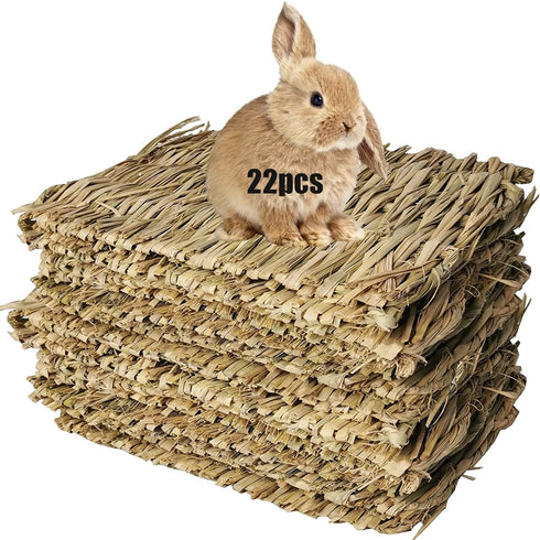 Hamiledyi Bunny Grass Mat Natural Woven Hamster Grass Bed Nest 22 PCS