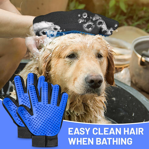 Upgrade Pet Grooming Gloves for Dogs, Cats, Rabbits & Horses, Efficient Hair Remover Mittens - 1 Pair (Blue)