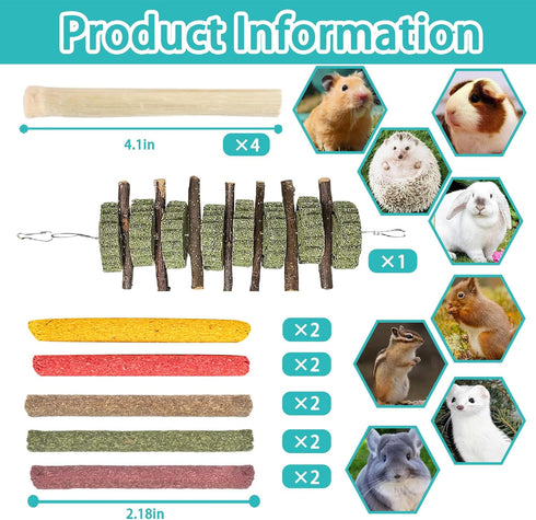 QWR 23 Chinchillas, PCS Natural Wooden Rabbit Toys,Safe Bunny Chew Toys for Teeth,Grass Timothy Sticks,Sweet