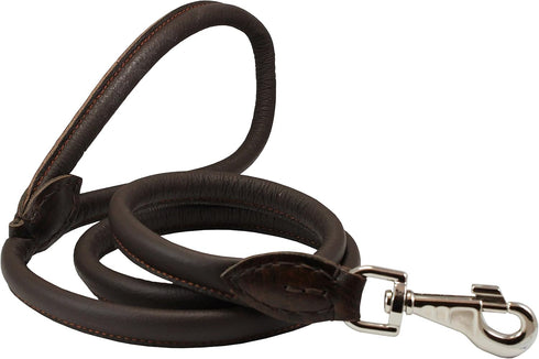 Dogs My Love 4ft Long Round Genuine Rolled Leather Dog Leash, Brown, Large: 1/2" (12mm)