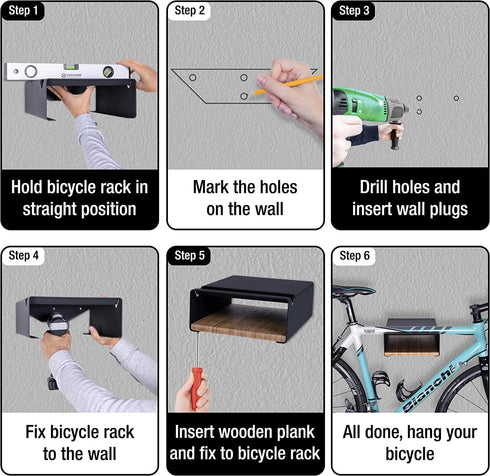 MOSHAY Bicycle Wall Mount S-Rack, Aluminium Wood Holder for Road and Gravel Bikes