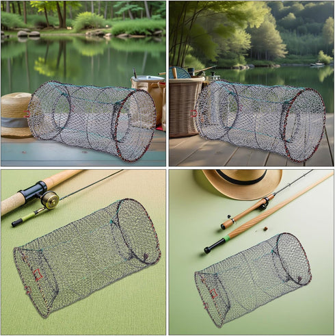 TOMETURE 25cm 3pcs Foldable Fishing Trap Net with Nylon Mesh, Diameter, Portable Crab and Shrimp Catch Cage