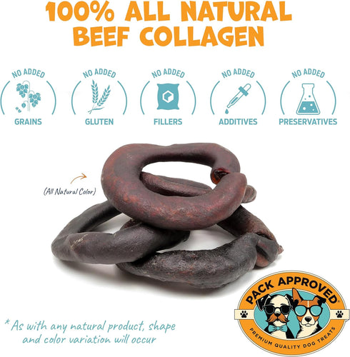 Beef Collagen Rings - Rawhide Free Dog Chews Long Lasting - 100% Beef Corium, Single Ingredient Dog Treat - Puppy Teething Rings, Natural Dog Treats - 3.5" Rings, Pack of 4