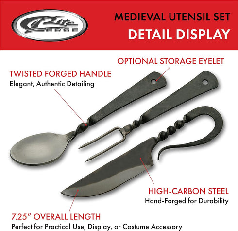 SZCO Supplies 7.25"" Fork Knife and Spoon Medieval Eating Utensil Set, Carbon Steel, Multicolor (HS-4406) by SZCO Supplies