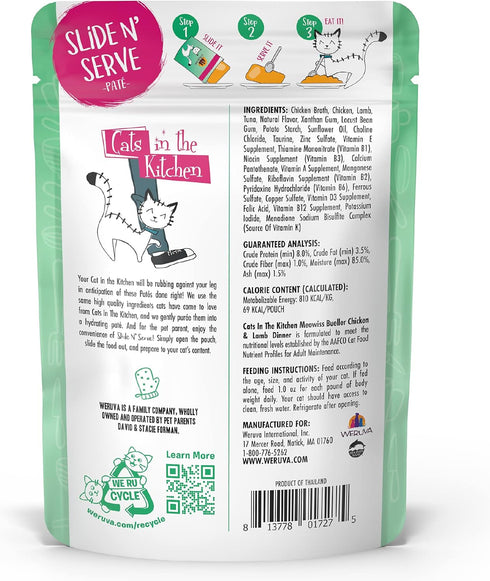 Weruva Cats in The Kitchen, Grain-Free Natural Wet Pate Cat Food Pouches, Meowiss Bueller, 3oz, Pack of 12