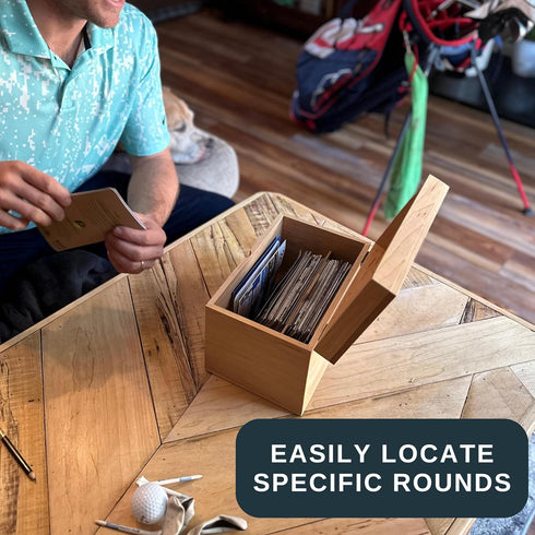 Golf Scorecard Collection Box - Organize and Display Scorecards, Photos, Keepsakes, Yardage Books with 5 Dividers