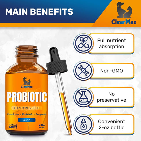 Liquid Probiotics for Dogs and Cats – 6 Billion CFU Pet Digestive Support – Dog Probiotics with Enzymes – Cat Probiotic