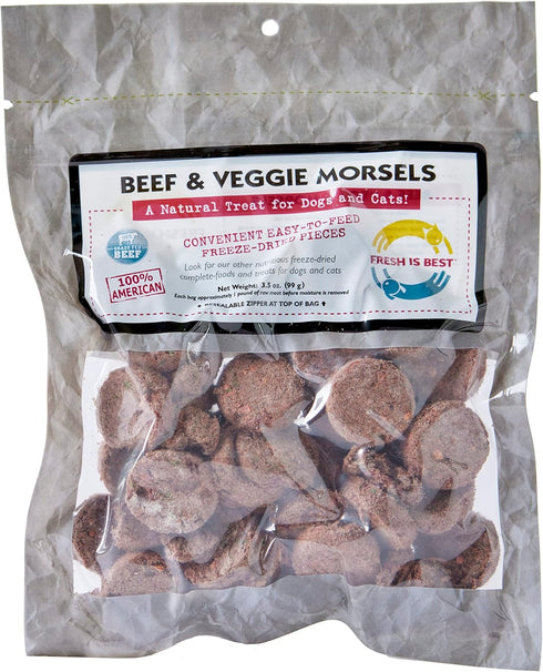 Fresh Is Best Freeze Dried Healthy Raw Meat Treats - Beef & Veggie Morsels for Dogs & Cats