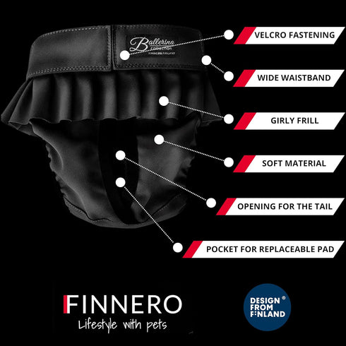 FINNERO Ballerina Dog Diaper Washable, Reusable, Leak-Proof Heat, Period & Urine Incontinence Protection Comfortable