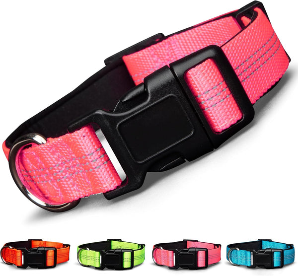 BLAZIN 'Color Me Happy!' Reflective Dog Collar - Adjustable Soft Neoprene Padded Collar in 4 Colors for Daily Use