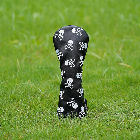 Golf Club Headcover for 3 Wood, Hybrid, Skulls Embroidery, Premium Leather, Magnetic Closure