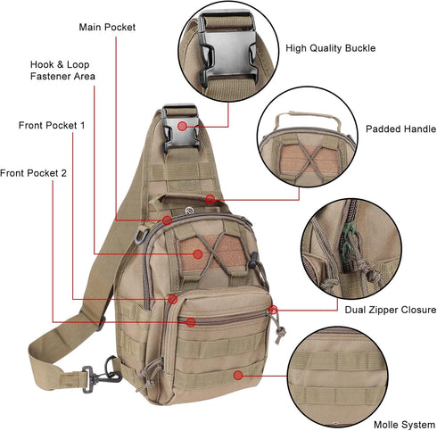 Qcute Tactical Backpack, Waterproof Military Cross-body Molle Sling Shoulder Bag for Outdoor Everyday Carry