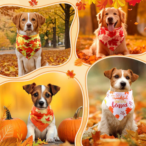 100 25 Preboun Pcs Fall Thanksgiving Dog Bandanas Bulk Pumpkin Maple Leaves Bandanas for Dogs Triangle Kerchief Bibs