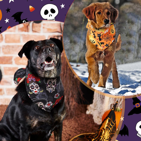 100 Paterr Pieces Dog Bandanas Bulk Halloween Pet Handkerchief Soft Dog Triangle Bibs Cute Kerchief Adjustable Washable