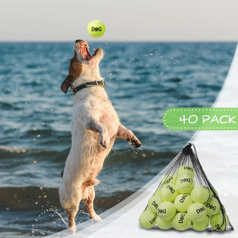 40 Pack Tennis Balls for Dogs - 2.5 Inch Easy Catching Fetch Toys with Carry Bags for Training and Exercise