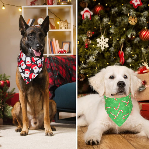 ADOGGYGO 4 Pack Dog Bandana Christmas Scarf Triangle Bibs Kerchief Set, Red Green Pet Christmas Costume Accessories