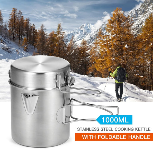 Lixada Camping Cooking Kettle 1L - Stainless Steel Pot with Foldable Handle for Hiking Backpacking Picnic