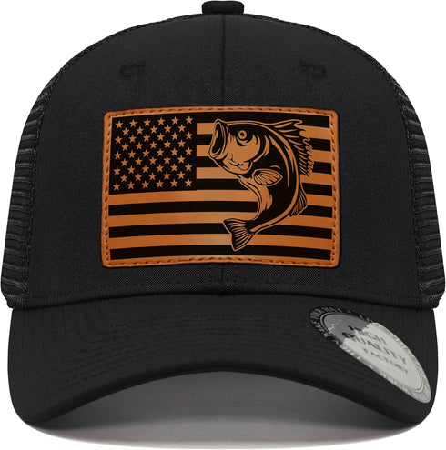 Fishing Gifts for Men Women | Unique Fish Stuff Flag Trucker Hat for Fisherman, Black/Grey