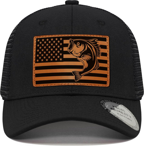 Fishing Gifts for Men Women | Unique Fish Stuff Flag Trucker Hat for Fisherman, Black/Grey