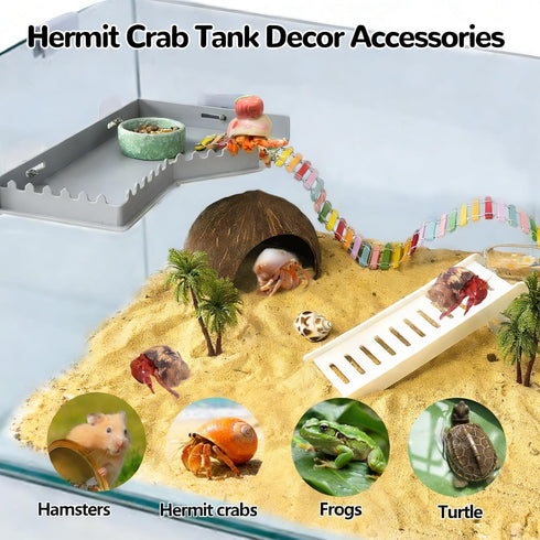 Hamiledyi Hermit Crab Platform with Ladder Climbing Toys Hermit Crab Climbing Wall Shelf Habitat Reptile Tank Decor