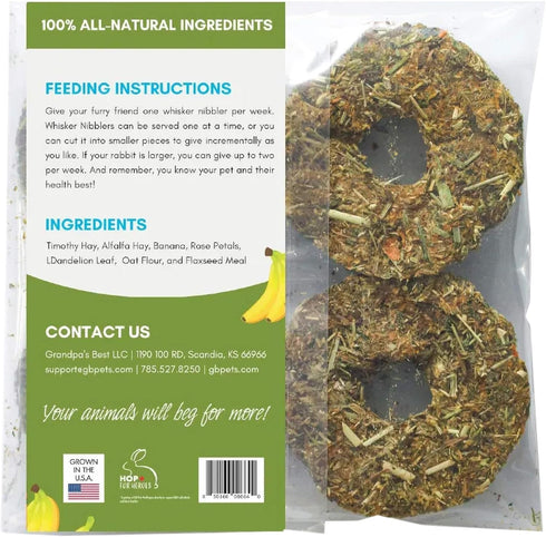 Grandpa's Best Whisker Nibblers Banana Rose Petal Treats for Rabbits, Guinea Pigs and Small Animals