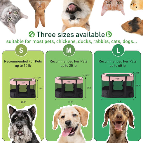 Love's cabin Pet Puppy Dog Playpen, Large Indoor/Outdoor Tent Crates, Portable Exercise Playpen with Carrying Case, Pink
