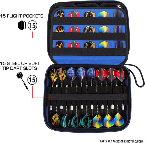 15 Set, USA Gear XL Semi Hard Shell Dart Case - Protective Case for Piece Dart Tips, Flights and Shafts, and more