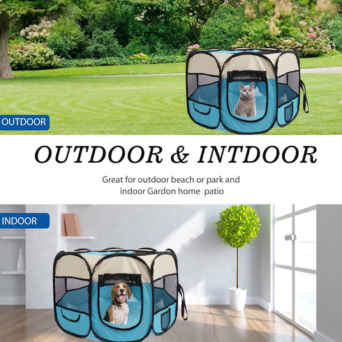 Pet Puppy Dog Playpen, Portable Foldable Cat Tent Crates Cage, Indoor Outdoor Playground 29x16 Pop Up Pet Play Pen
