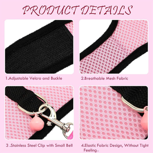 SATINIOR 2 Pieces Soft Mesh Harness Leash Vest Set with Bell for Guinea Pig, Ferret, Hamster, Rabbit (Green, Pink, S)