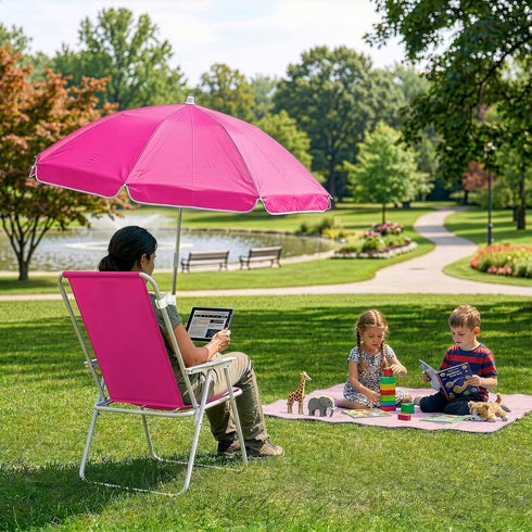 220lbs Outvita Beach Chair with Umbrella, Outdoor Folding Chair High Strength Cleanable Fabric Lightweight