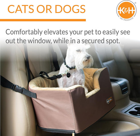 K&H Pet Products Hanging Bucket Booster Pet Seat, Elevated Dog Booster Car Seat for Petite and Toy Breeds, Tan