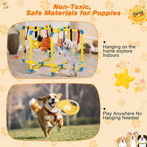 Tengantongda 9 Upgraded Puppy Play Gym with Hanging Toys, Reinforced Frame & Strong Suction CupsRemovable Dog