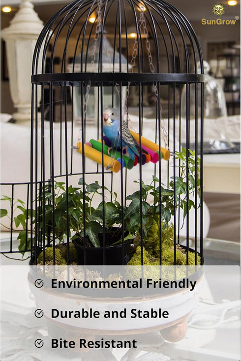 SunGrow Parrot Cage Hammock Swing, Colorful Wooden Swing with Metal Chain, 1 Pack