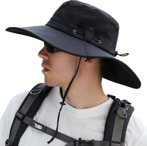 Muryobao Mens Waterproof Wide Brim Bucket Fishing Hat - UPF 50+ Mesh
