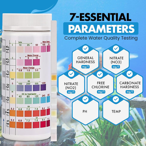 7 in 1 Aquarium Test Strips, 100 Fast & Accurate Strips, Water Test Kit for Fresh & Saltwater Aquariums