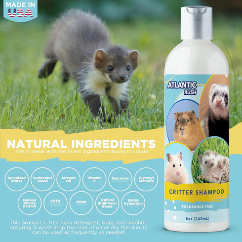 Critter Shampoo for Small Pets, 8oz Fragrance Free Shampoo for Ferrets, Guinea Pigs, Rabbits, and More