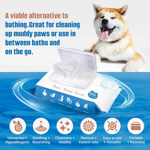 Dog Wipes for Paws and Butt, 600 Count/6 Packs, Fragrance Free Grooming Wipes for Dogs and Cats