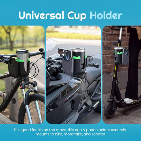 Zrafu 2-in-1 360 Stroller Cup Holder with Phone Holder - Universal Bike & Wheelchair Accessory, Rotatable, Anti-Slip